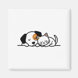 Funny Pet Lover - Cute Cat And Dog Sleeping Togeth Magnet