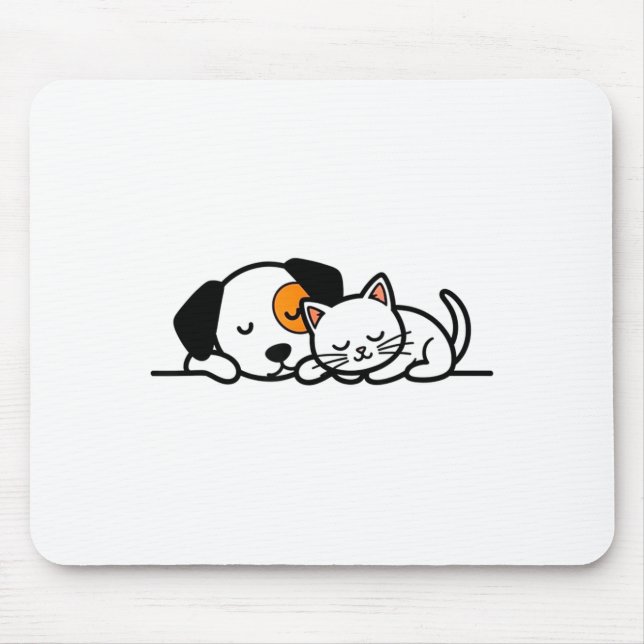 Funny Pet Lover - Cute Cat And Dog Sleeping Togeth Mouse Pad (Front)