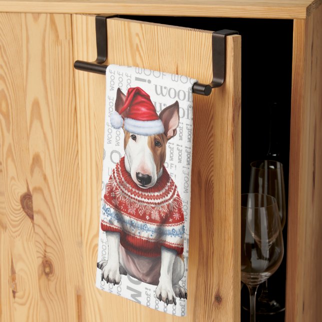 Funny Pet Lover Holiday Bull Terrier Dog Christmas Kitchen Towel (Thirds Fold)