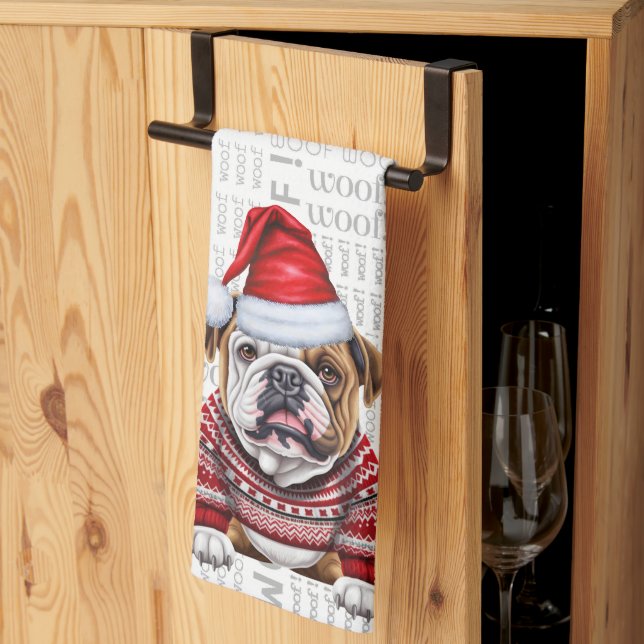 Funny Pet Lover Holiday Bulldog Christmas Kitchen Towel (Thirds Fold)