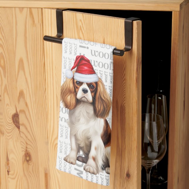 Funny Pet Lover Holiday Cavalier Spaniel Christmas Kitchen Towel (Thirds Fold)