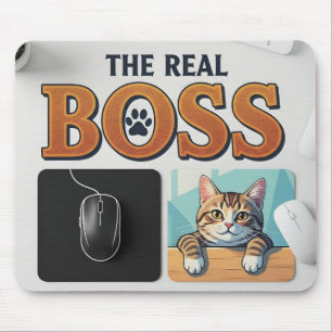 Funny Pet Parent The Real Boss Office Decor Mouse Pad