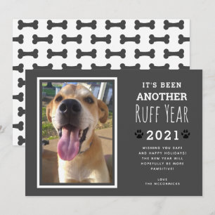 Funny Pet Photo Grey Dog Bones Ruff Year 2021 Holiday Card