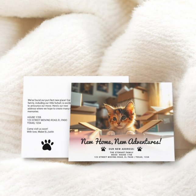 Funny pet photo paws new address home moving announcement postcard (Funny pet photo paws new address home moving announcement postcard)