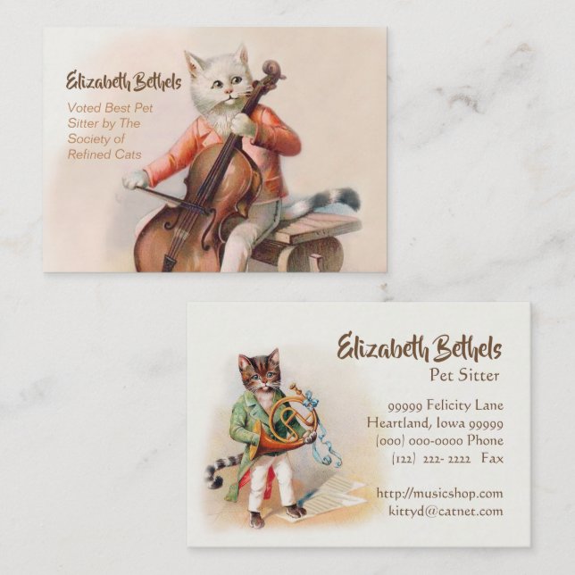 Funny Pet Sitter Card Cello-Playing Cat (Front/Back)