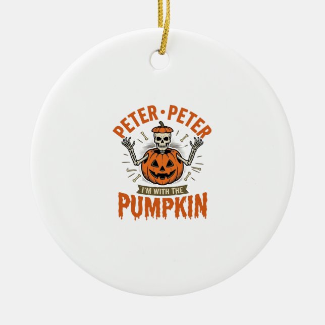 Funny Peter Peter Pumpkin Halloween Skeleton Shirt Ceramic Ornament (Front)