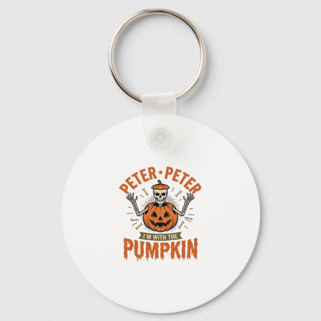 Funny Peter Peter Pumpkin Halloween Skeleton Shirt Keychain (Front)