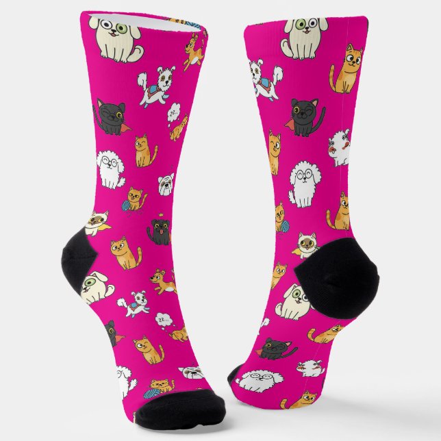 Funny Pets Pattern Crew Socks (Angled)