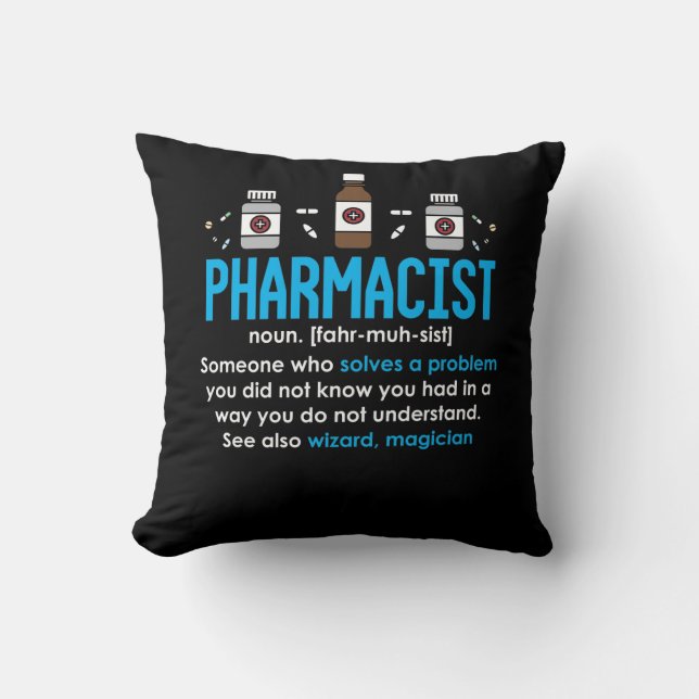 Funny Pharmacist Definition Pharmacy Employee Throw Pillow (Front)