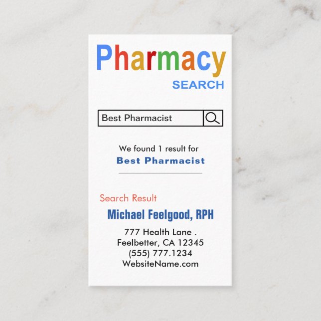 Funny Pharmacist Search Advertising  Business Card (Front)