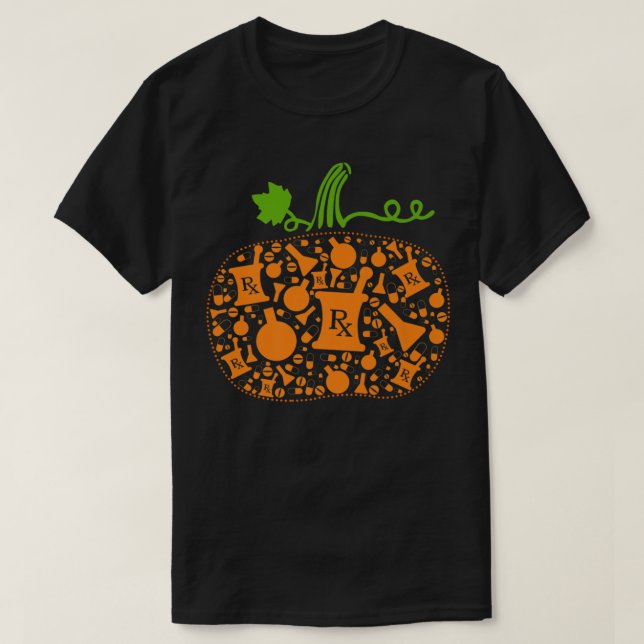 Funny Pharmacy Tech Pumpkin Halloween T-Shirt (Design Front)