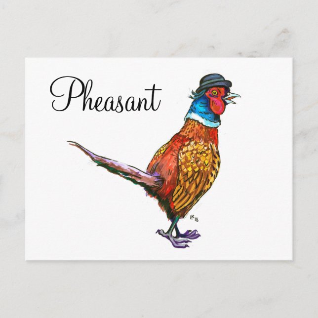 Funny pheasant in hat holiday postcard (Front)