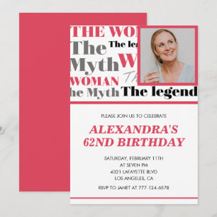 Funny Photo 62nd birthday invitation Contemporary