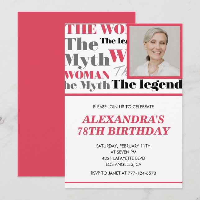 Funny Photo 78th birthday invitation Contemporary (Front/Back)