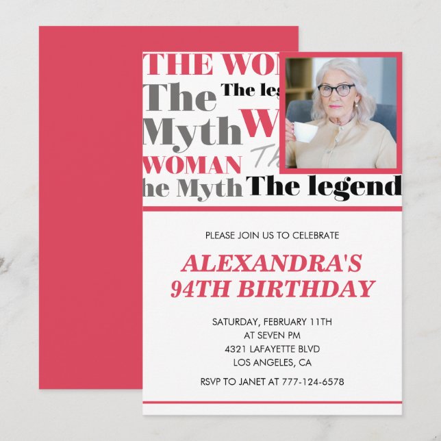 Funny Photo 94th birthday invitation Contemporary (Front/Back)