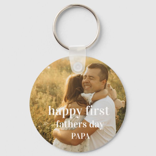 funny photo collage happy first fathers day pap keychain (Front)