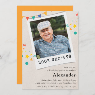 Funny Photo Men 98th birthday invitations