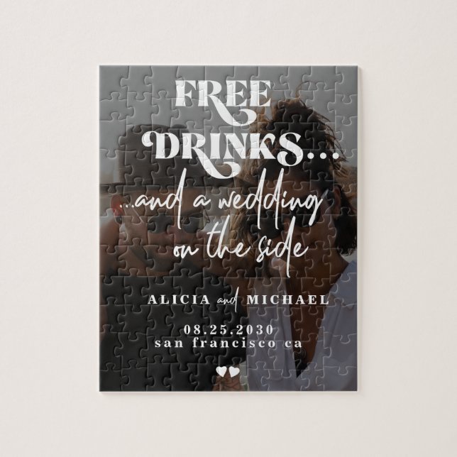 Funny photo modern wedding save the date jigsaw puzzle (Vertical)