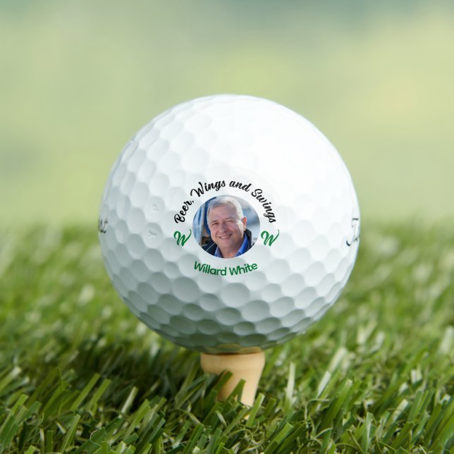 Funny Photo Monogram Named Black and Green Golf Balls (Insitu Tee)