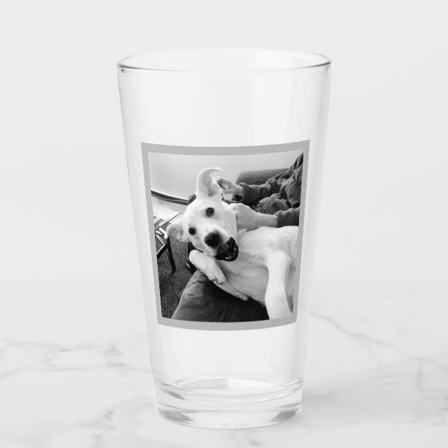 Funny Photo of Dog Best Dad and Friend B & W Glass (Front)