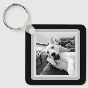 Funny Photo of Happy Dog B & W Photography Keychain
