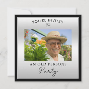 Funny Photo "Old Persons" Silver 65th Birthday Invitation