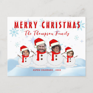 Funny Photo Snowman Family   Postcard