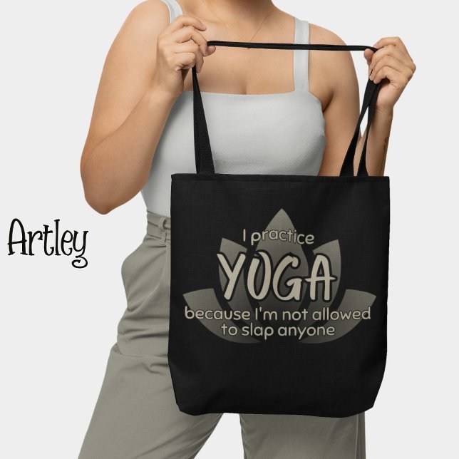 Funny Phrase Black Lotus Flower Yoga  Tote Bag (Creator Uploaded)