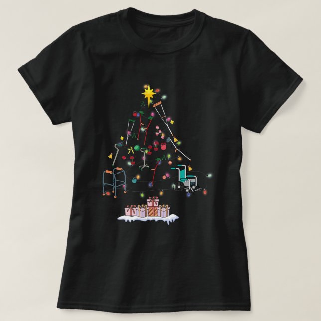 Funny Physical Therapy Christmas Tree For PT Thera T-Shirt (Design Front)