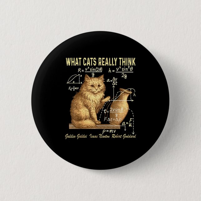 Funny Physics Science Humor What Cats Really Think 2 Inch Round Button (Front)