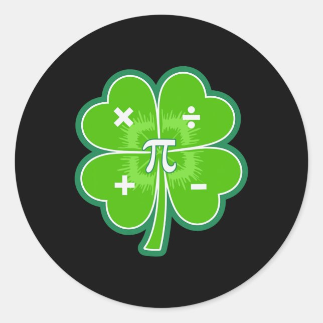 Funny Pi Day Math Patricks Day Luck Shamrock Green Classic Round Sticker (Front)