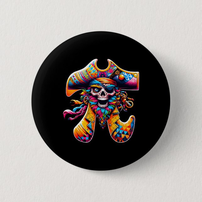 Funny Pi Day Pirate Pi Symbol Math Colourful Mathe 2 Inch Round Button (Front)