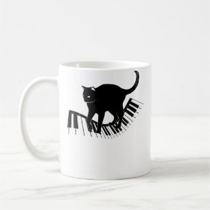 Funny Piano Keys Gift Men Women Cute Cat On Piano Coffee Mug