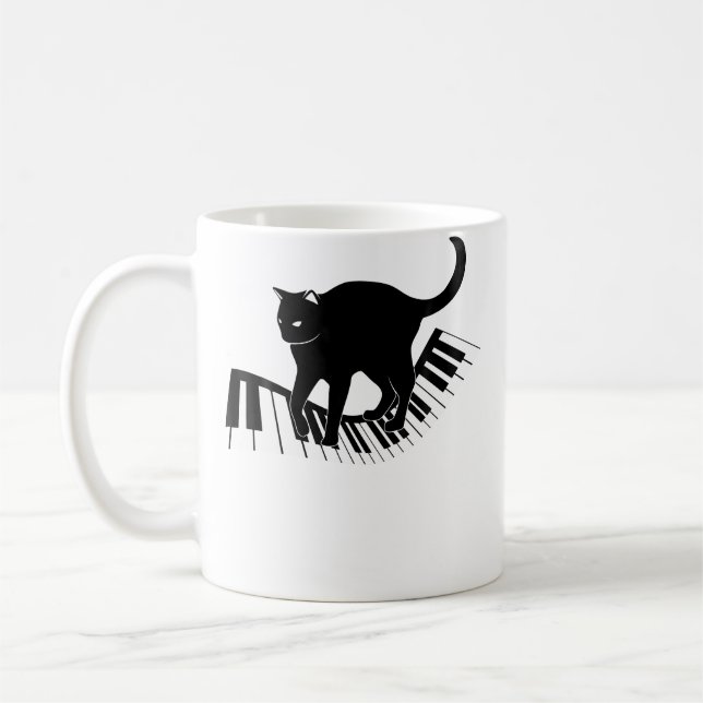 Funny Piano Keys Gift Men Women Cute Cat On Piano  Coffee Mug (Left)