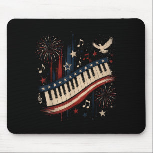 Funny Piano Player Patriotic Usa Flag Fireworks Mouse Pad