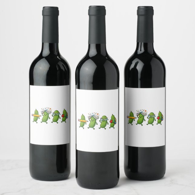 Funny Pickle Back to School Teacher Student Women  Wine Label (Bottles)