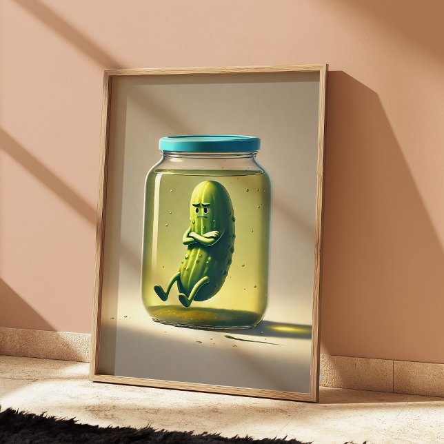 Funny Pickle in a Jar Art Print Retro Kitchen Art (Creator Uploaded)