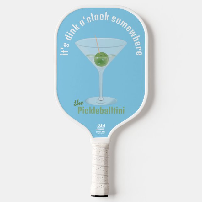 Funny Pickle Martini Dink O'Clock - Blue  Pickleball Paddle (Back)