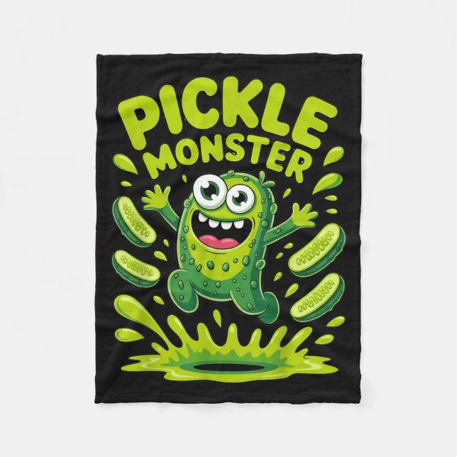 Funny pickle monster cartoon design  fleece blanket (Front)