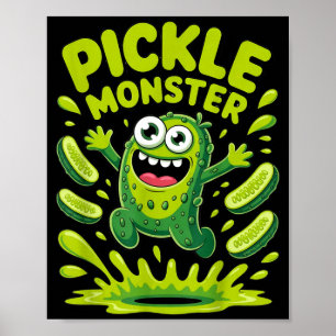 Funny pickle monster cartoon design  poster