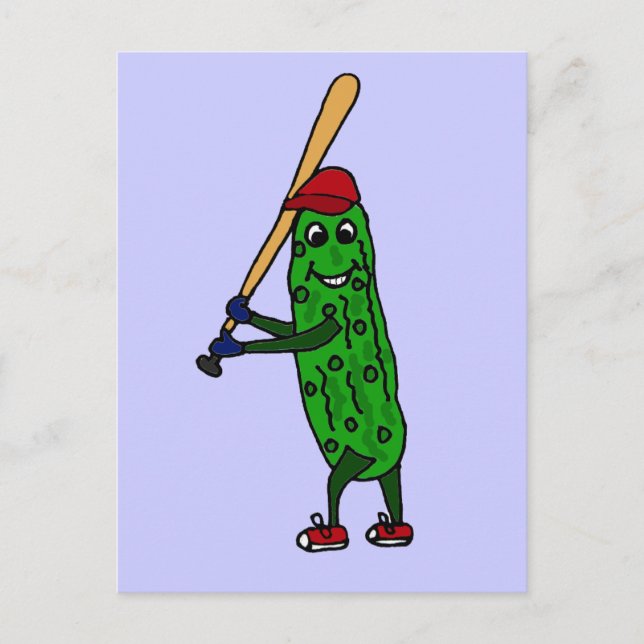 Funny Pickle Playing Baseball Cartoon Postcard (Front)
