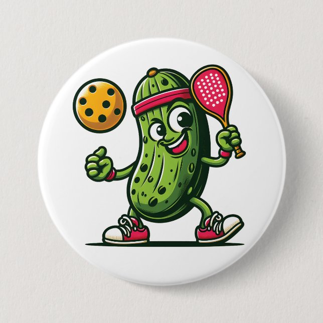 Funny pickle playing pickleball  3 inch round button (Front)