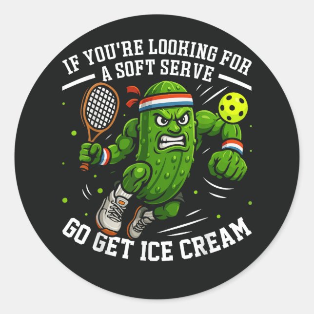Funny Pickle Playing Pickleball Classic Round Sticker (Front)