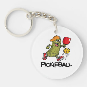 Funny Pickle Playing Pickleball Keychain
