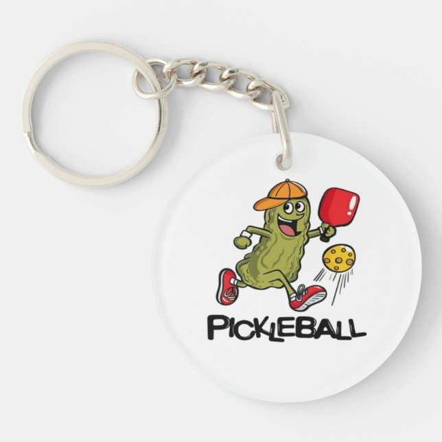 Funny Pickle Playing Pickleball  Keychain (Front)