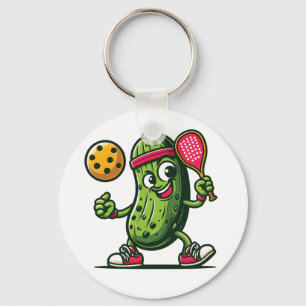 Funny pickle playing pickleball keychain