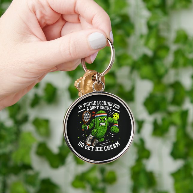 Funny Pickle Playing Pickleball Keychain (Hand)