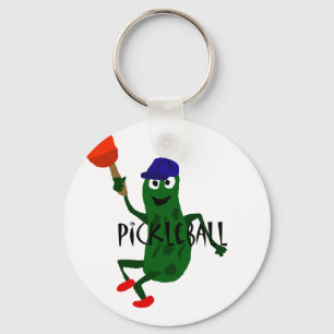 Funny Pickle Playing Pickleball Keychain