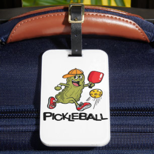 Funny Pickle Playing Pickleball Luggage Tag
