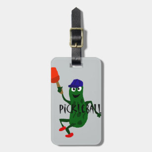 Funny Pickle Playing Pickleball Luggage Tag